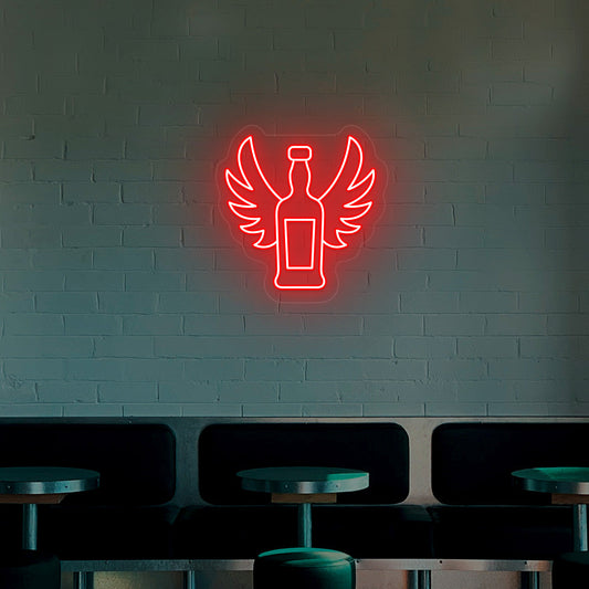 Whiskey Bottle With Wings Bar Neon Sign