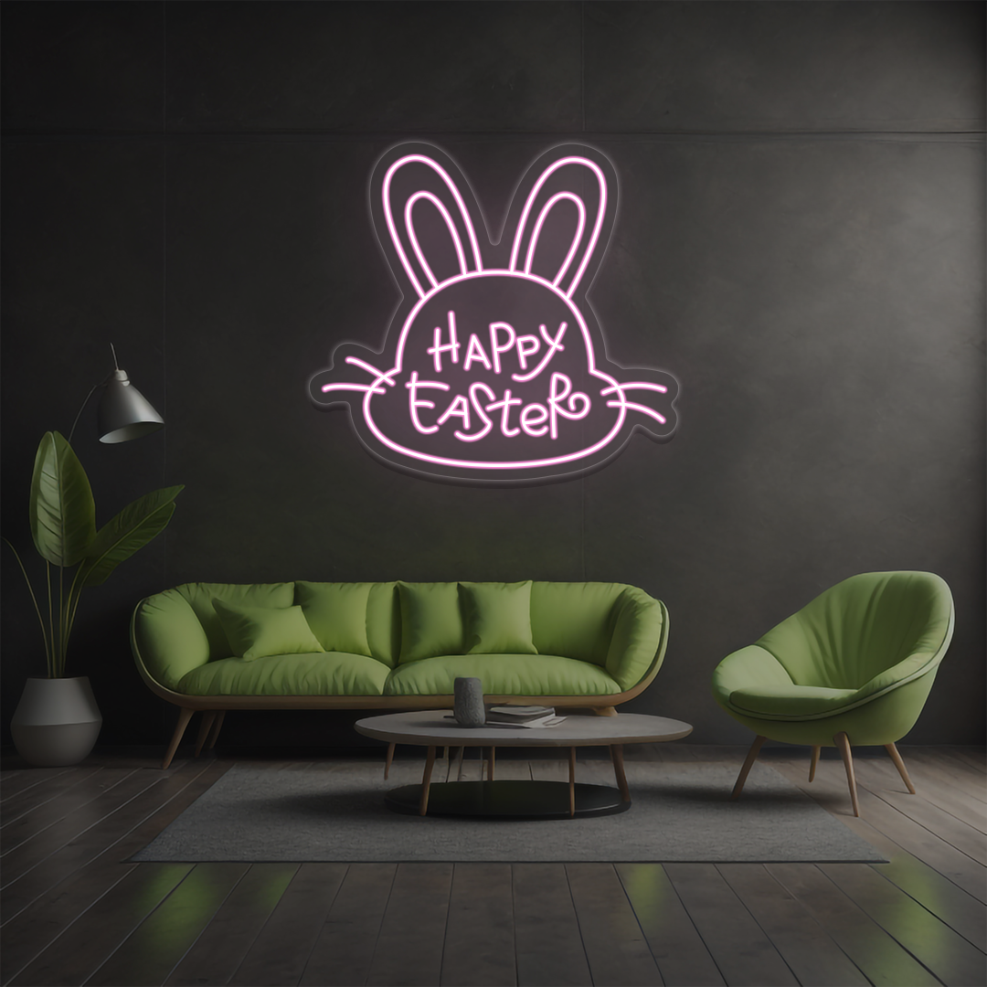 Happy Easter Bunny Face Neon Sign