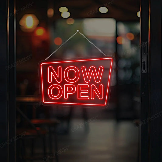 Now Open LED sign, vibrant neon light for businesses, ready to hang. Image 2 of 16.