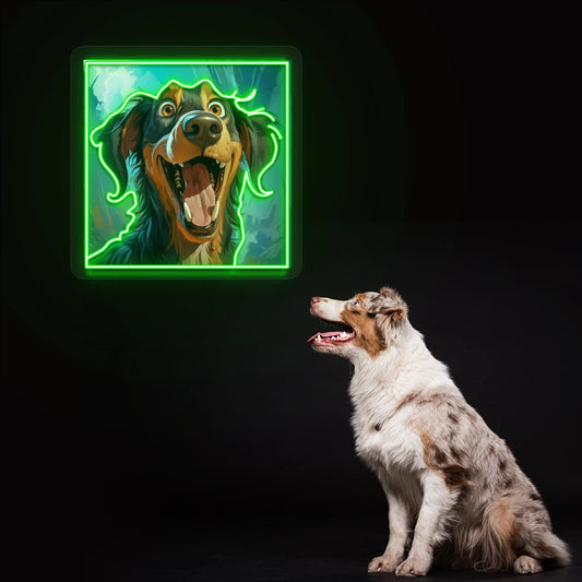 Happy Australian Shepherd Portrait Neon Artwork Sign
