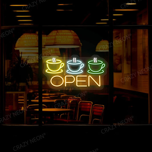 Coffee cup LED sign, shop decor. Bright, energy-efficient display for cafes. Image 2 of 10.