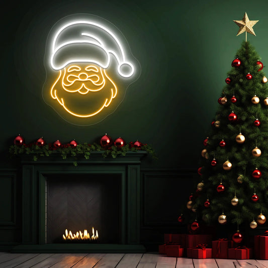 Festive Furry Santa Face Neon Sign