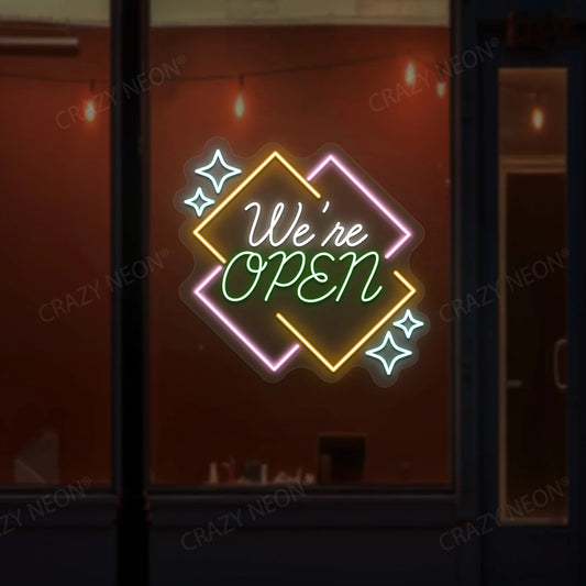 Open LED neon sign for shop & business decor, vibrant blue and red glow, image 2 of 10.