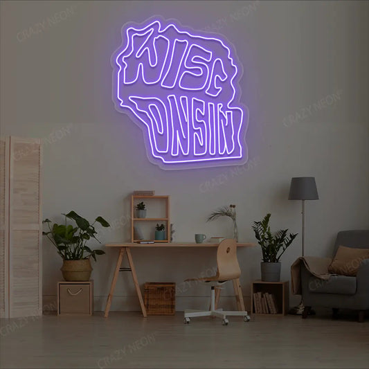 WISCONSIN Map Neon Sign