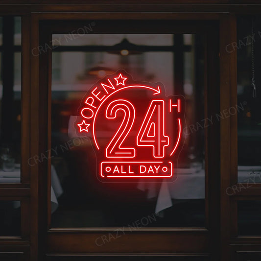 24/7 Open Neon Sign LED Light for Business, illuminated, vibrant, image 2 of 16.