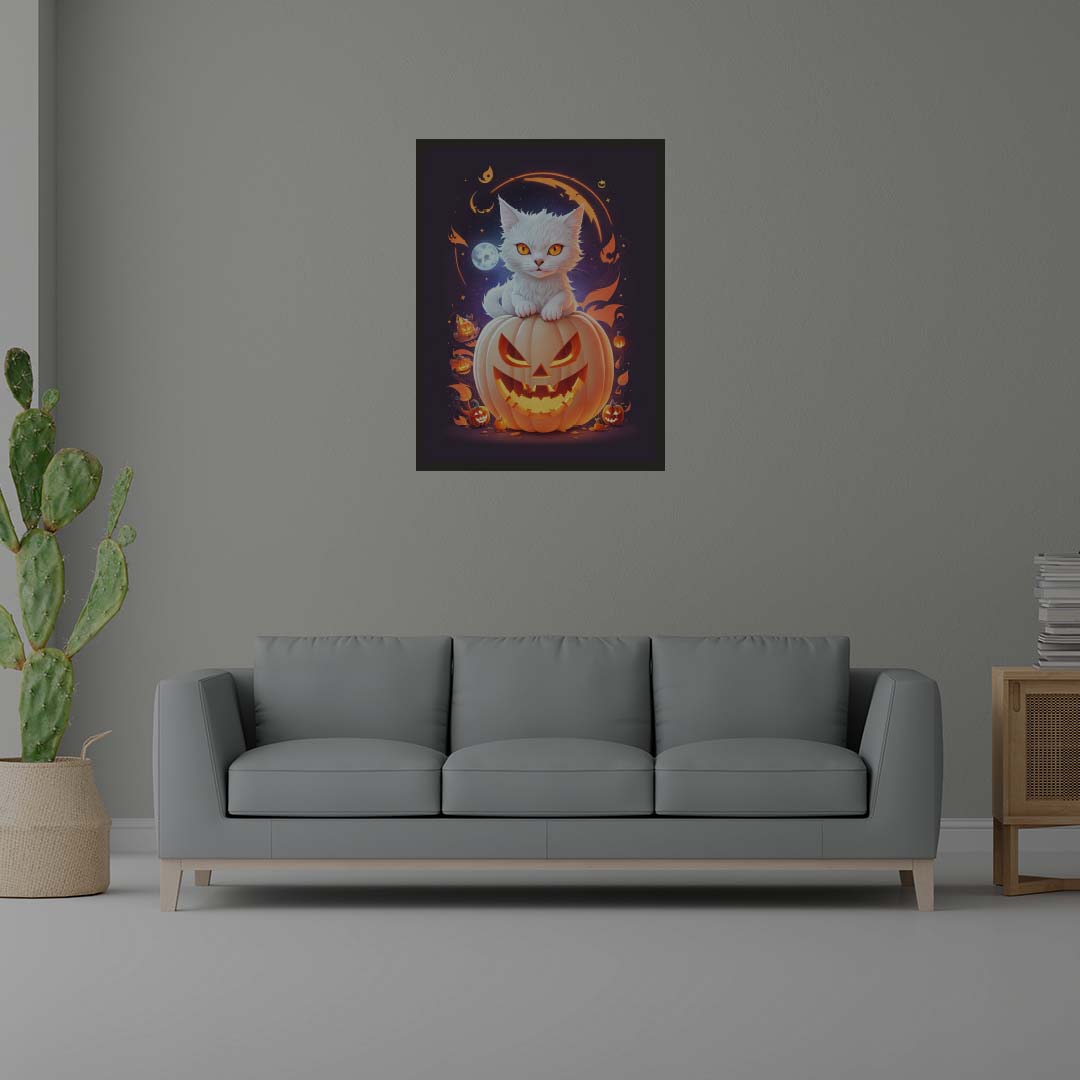 Cat On Pumpkin Illuminated Sign