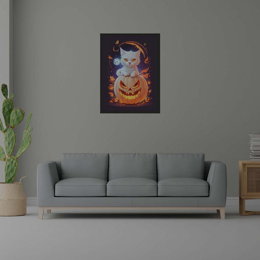 Cat On Pumpkin Illuminated Sign