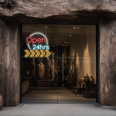 24 Hrs Open Neon Sign - Animated Sign