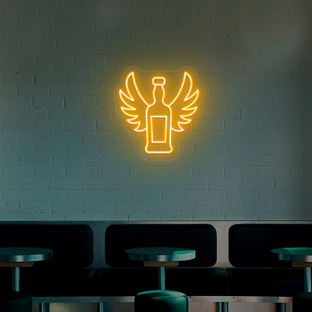 Whiskey Bottle With Wings Bar Neon Sign