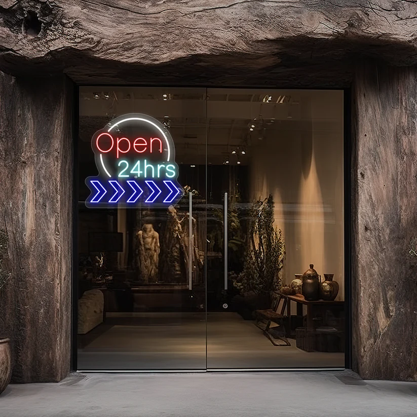 24 Hrs Open Neon Sign - Animated Sign
