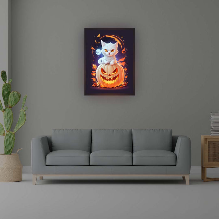 Cat On Pumpkin Illuminated Sign