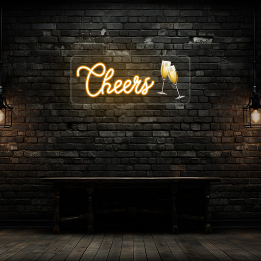 Champagne Glass Cheers Neon Artwork Sign