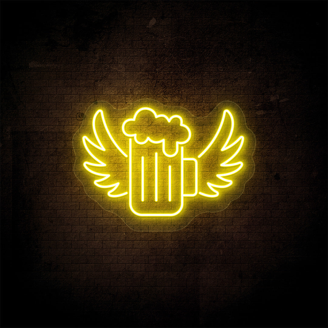 Beer Mug With Wings Bar Neon Sign