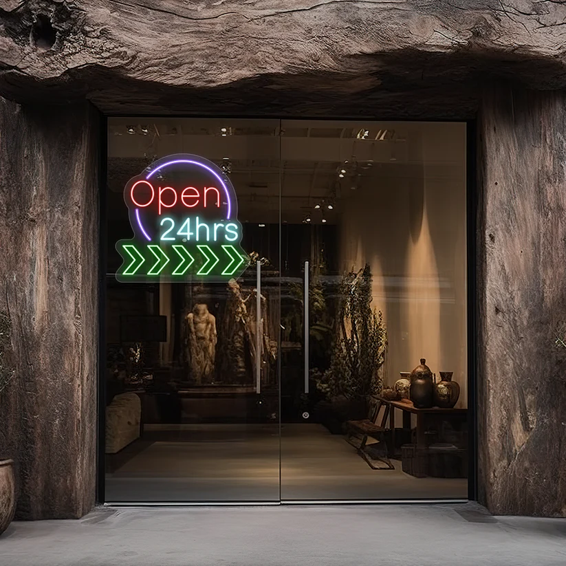 24 Hrs Open Neon Sign - Animated Sign