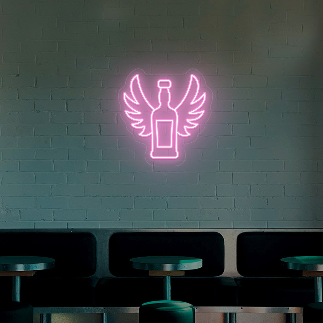 Whiskey Bottle With Wings Bar Neon Sign
