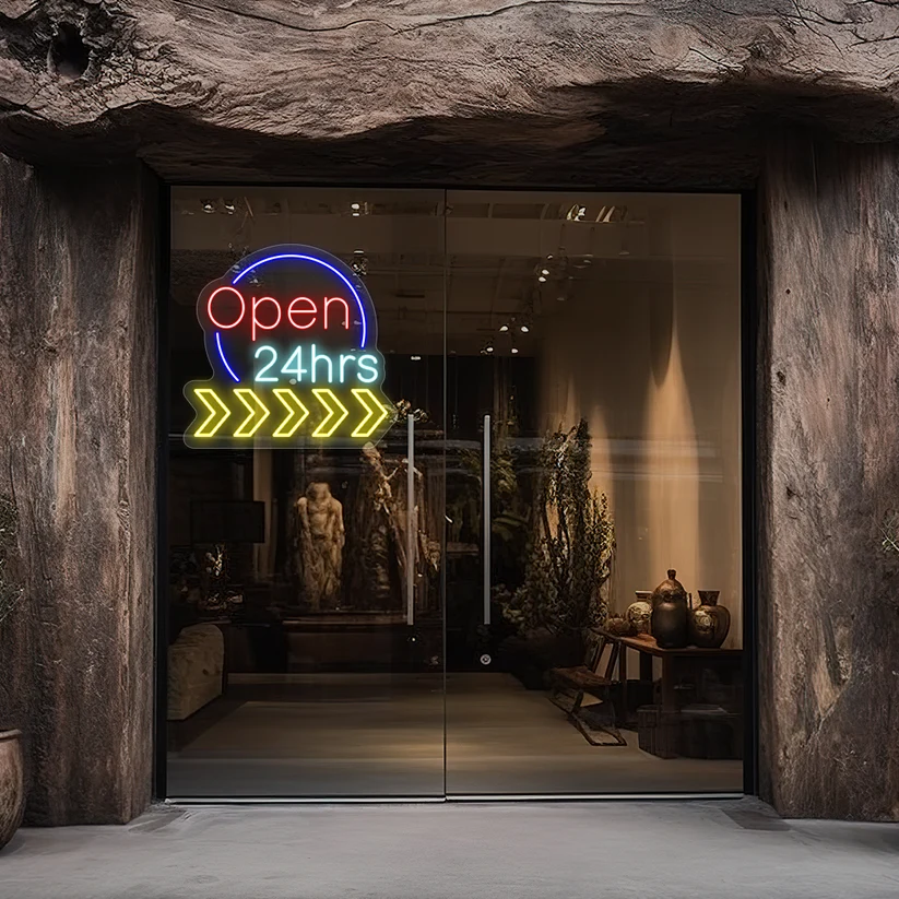 24 Hrs Open Neon Sign - Animated Sign