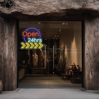 24 Hrs Open Neon Sign - Animated Sign
