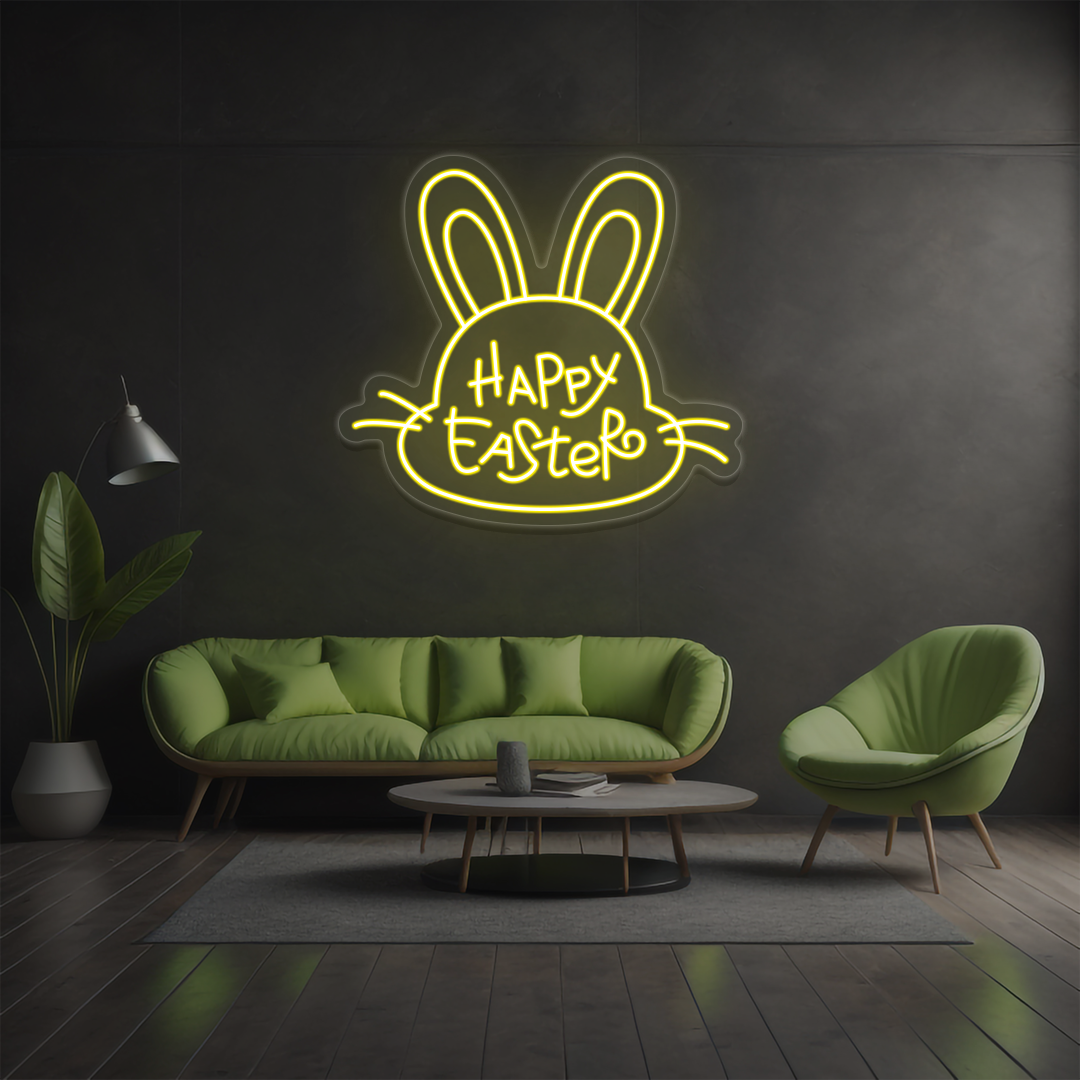 Happy Easter Bunny Face Neon Sign