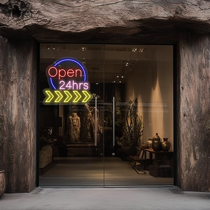 24 Hrs Open Neon Sign - Animated Sign