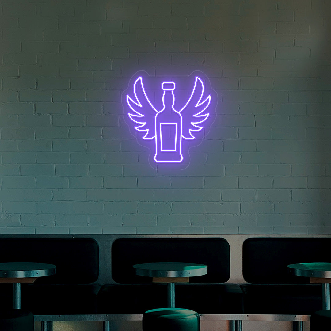 Whiskey Bottle With Wings Bar Neon Sign