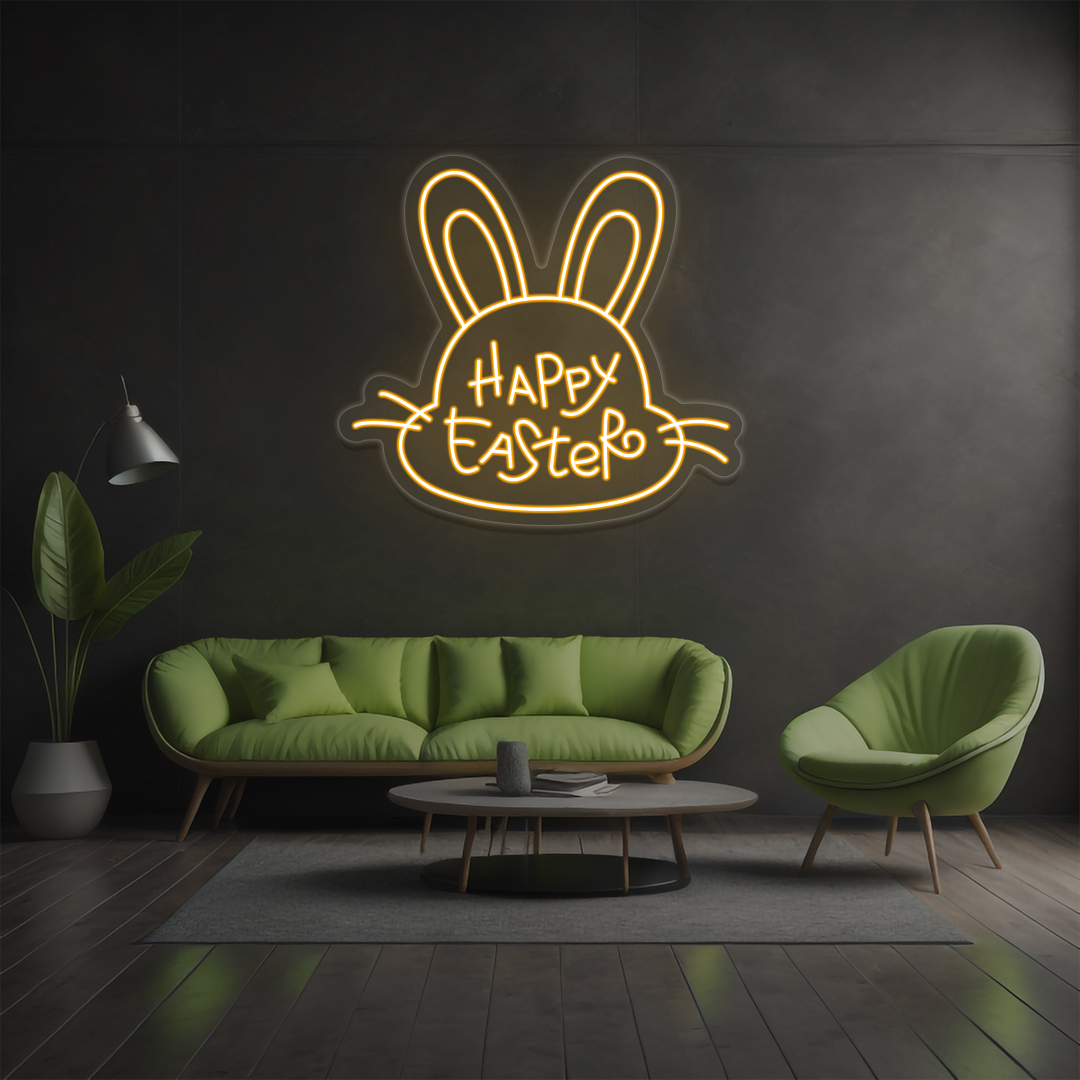 Happy Easter Bunny Face Neon Sign