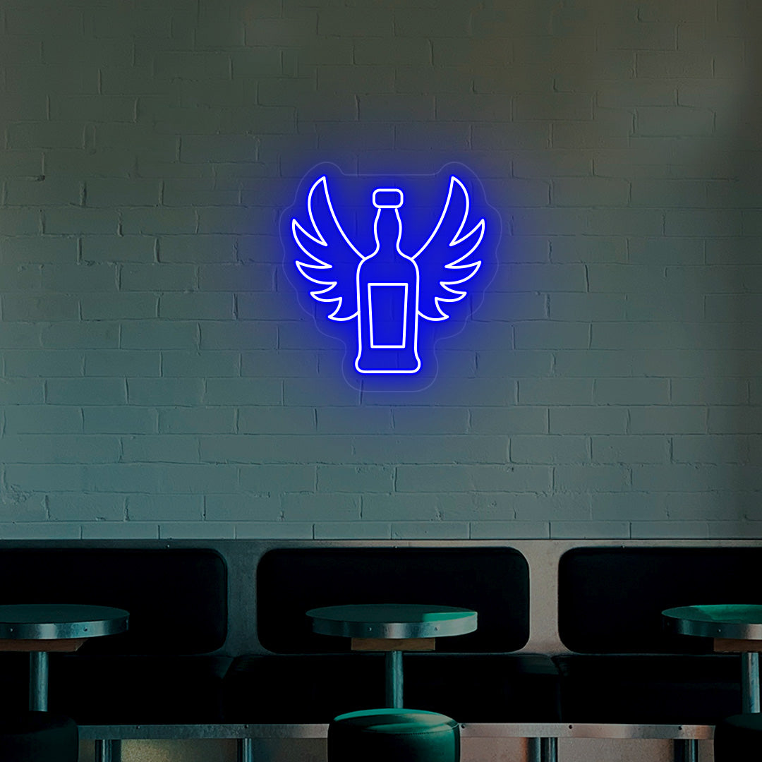 Whiskey Bottle With Wings Bar Neon Sign