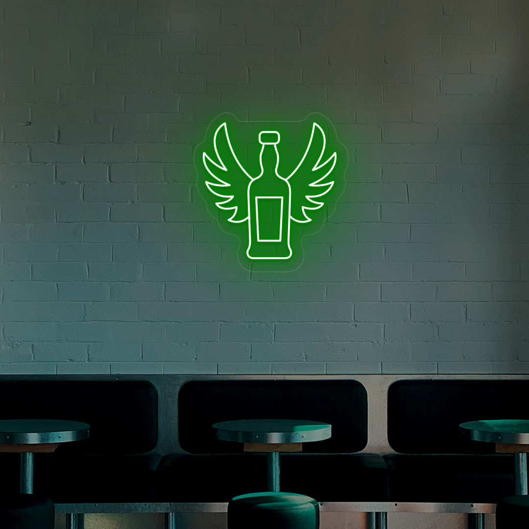 Whiskey Bottle With Wings Bar Neon Sign