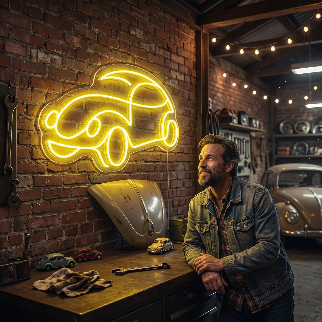 Old School Beetle Car Vintage Neon Sign