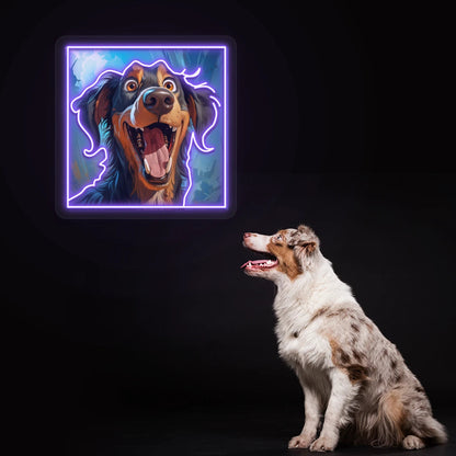 Happy Australian Shepherd Portrait Neon Artwork Sign