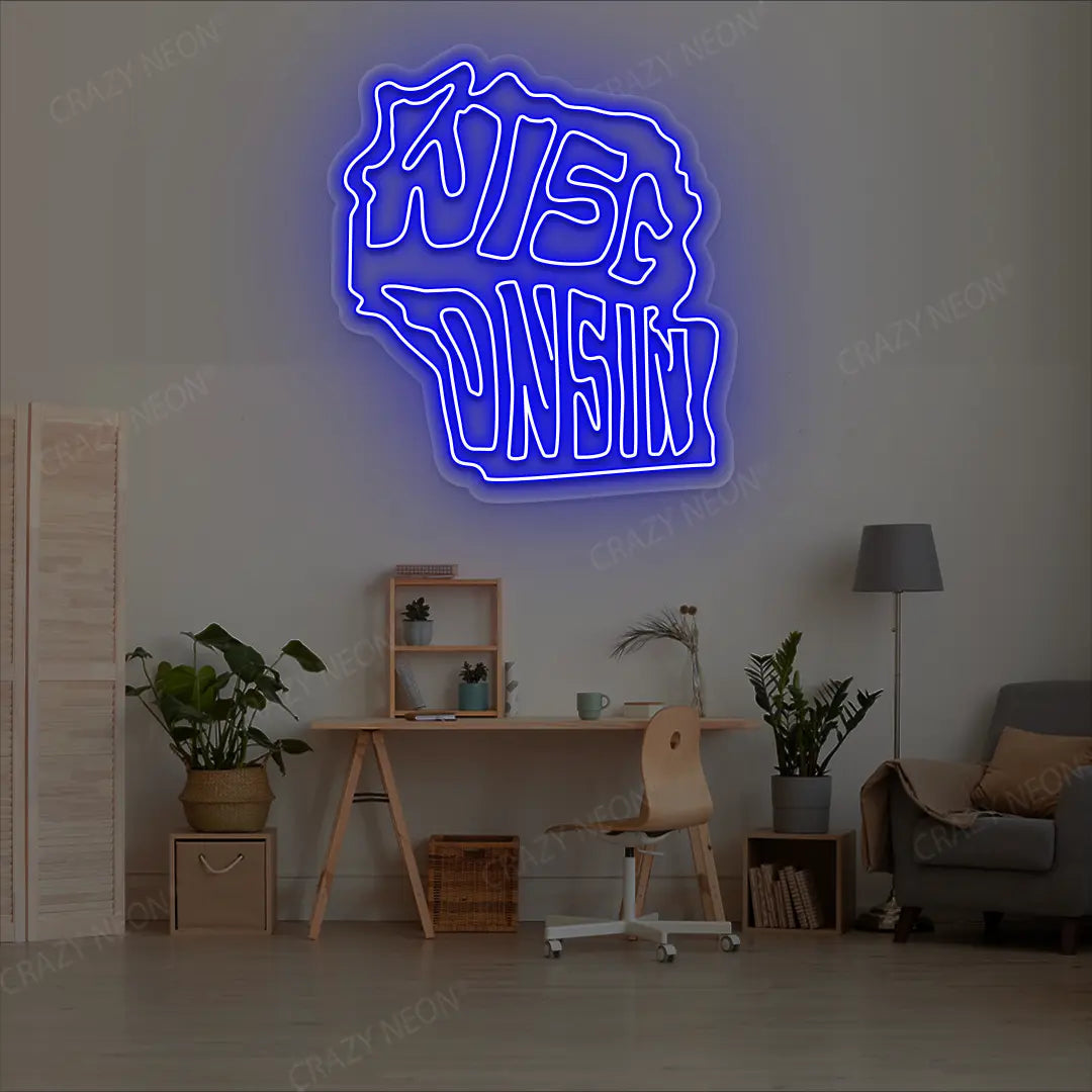 WISCONSIN Map Neon Sign