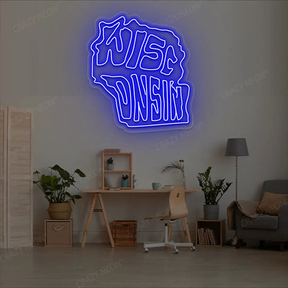 WISCONSIN Map Neon Sign