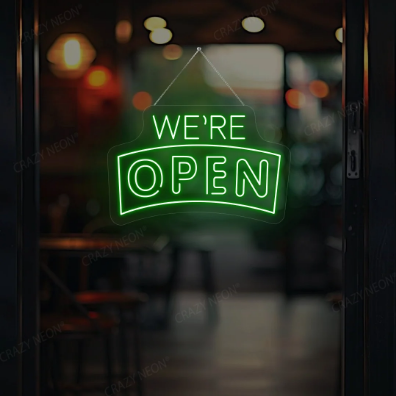 Arc Shape We're Open Neon Sign