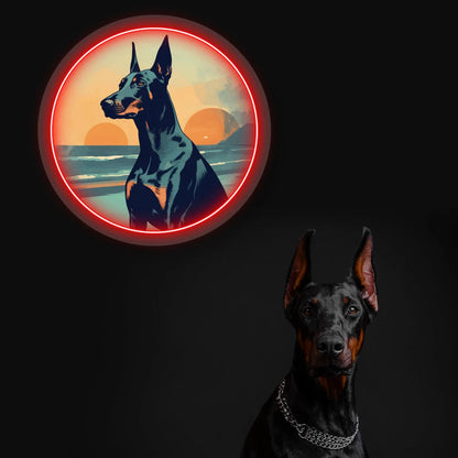 Twin Sunset Beach Doberman Neon Artwork Sign