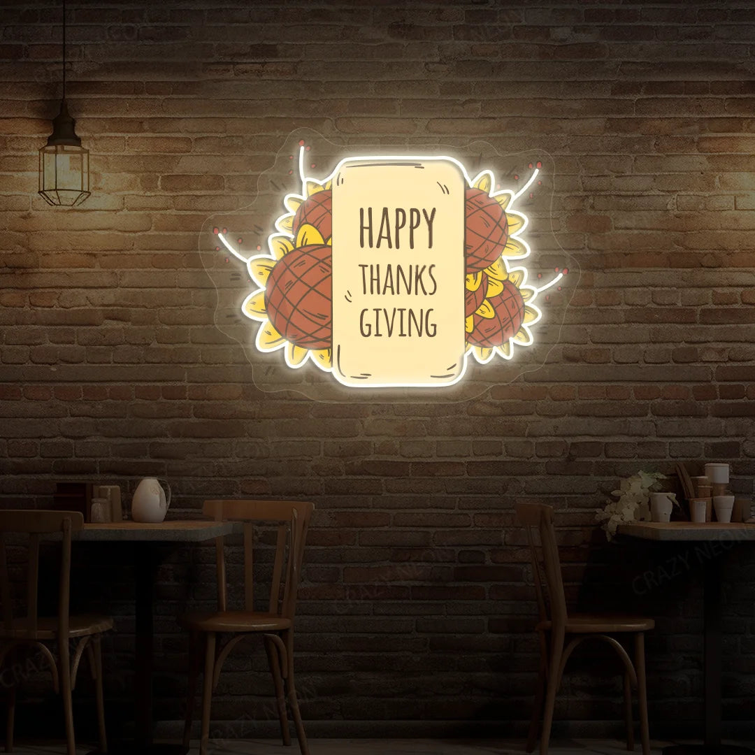 Happy Thanksgiving Sunflower Neon Sign