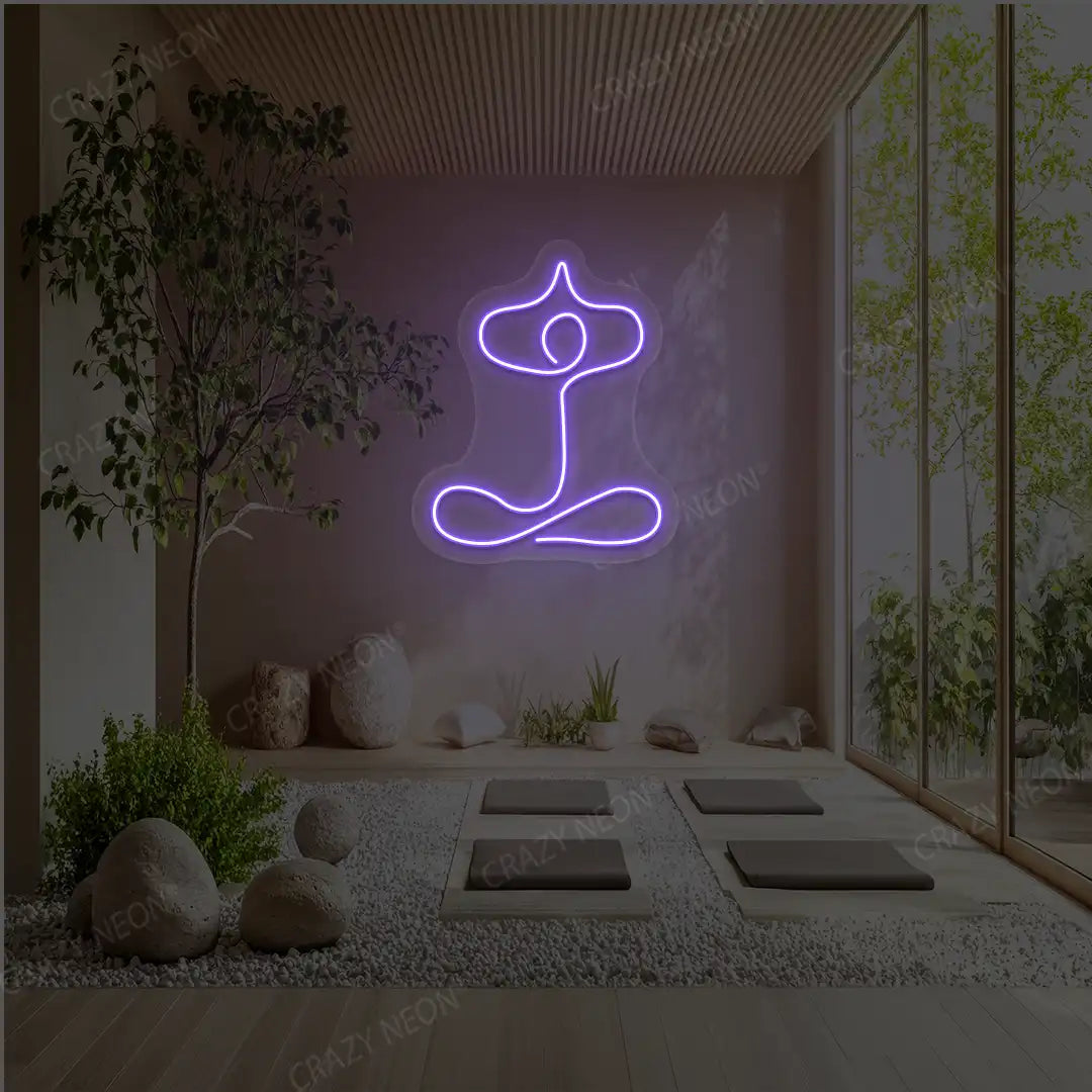 Sukhasana With Arms Raised Contour Yoga Neon Sign
