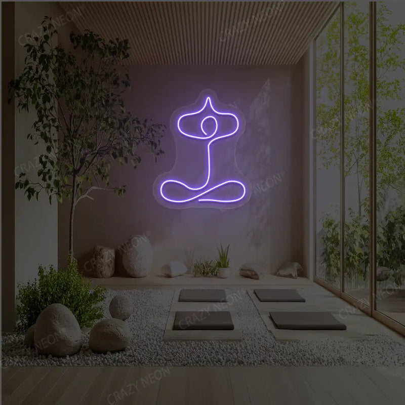 Sukhasana With Arms Raised Contour Yoga Neon Sign
