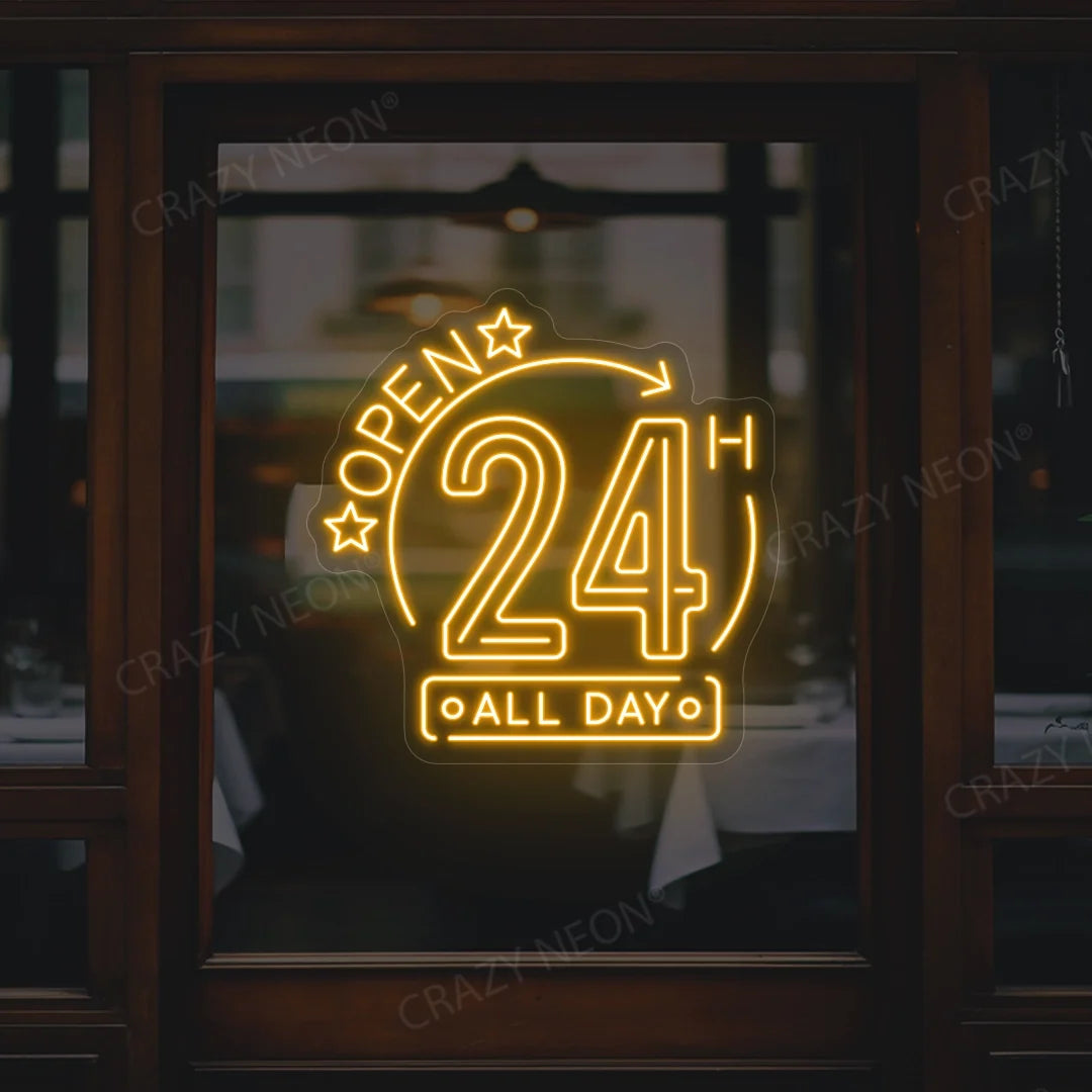 24/7 Open LED neon sign for businesses, bright and visible. Image 1 of 16.