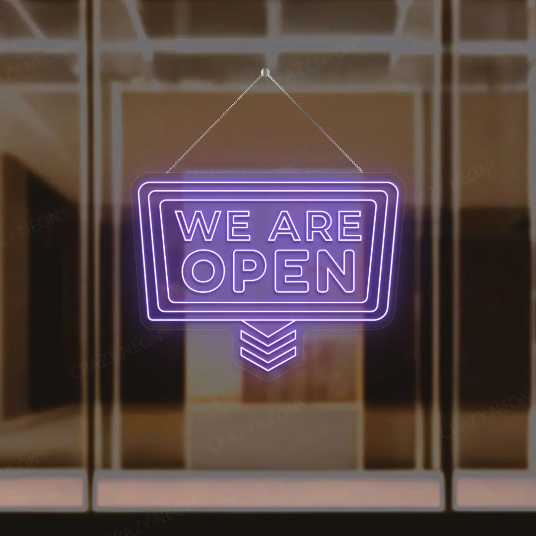 Downward arrow open neon sign, bright LED business decor. Product image 1 of 16.