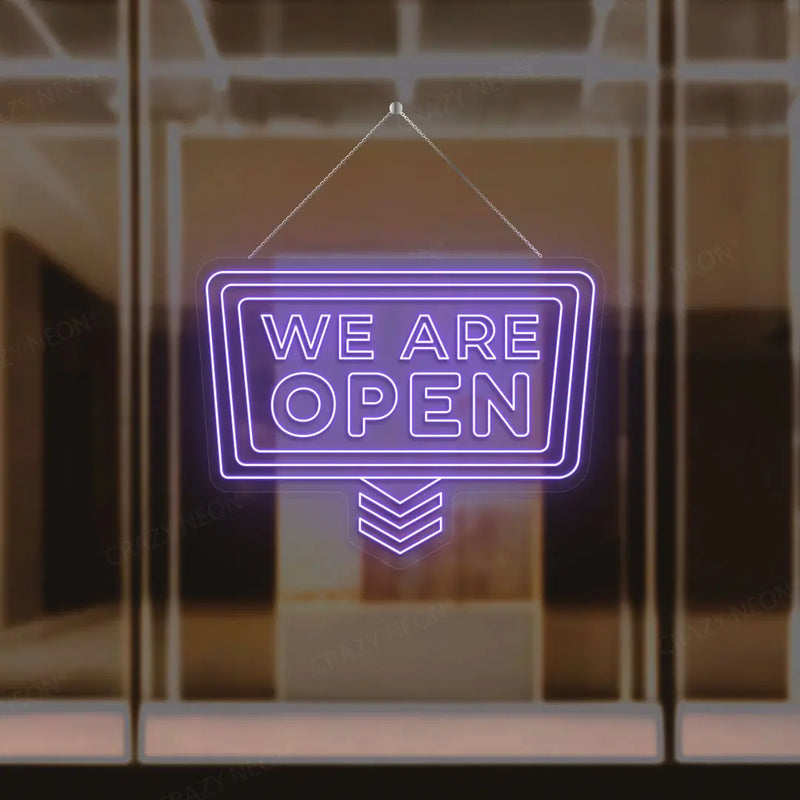 Downward Arrow We Are Open Neon Sign
