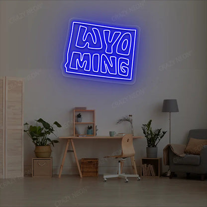 WYOMING Map Neon Sign