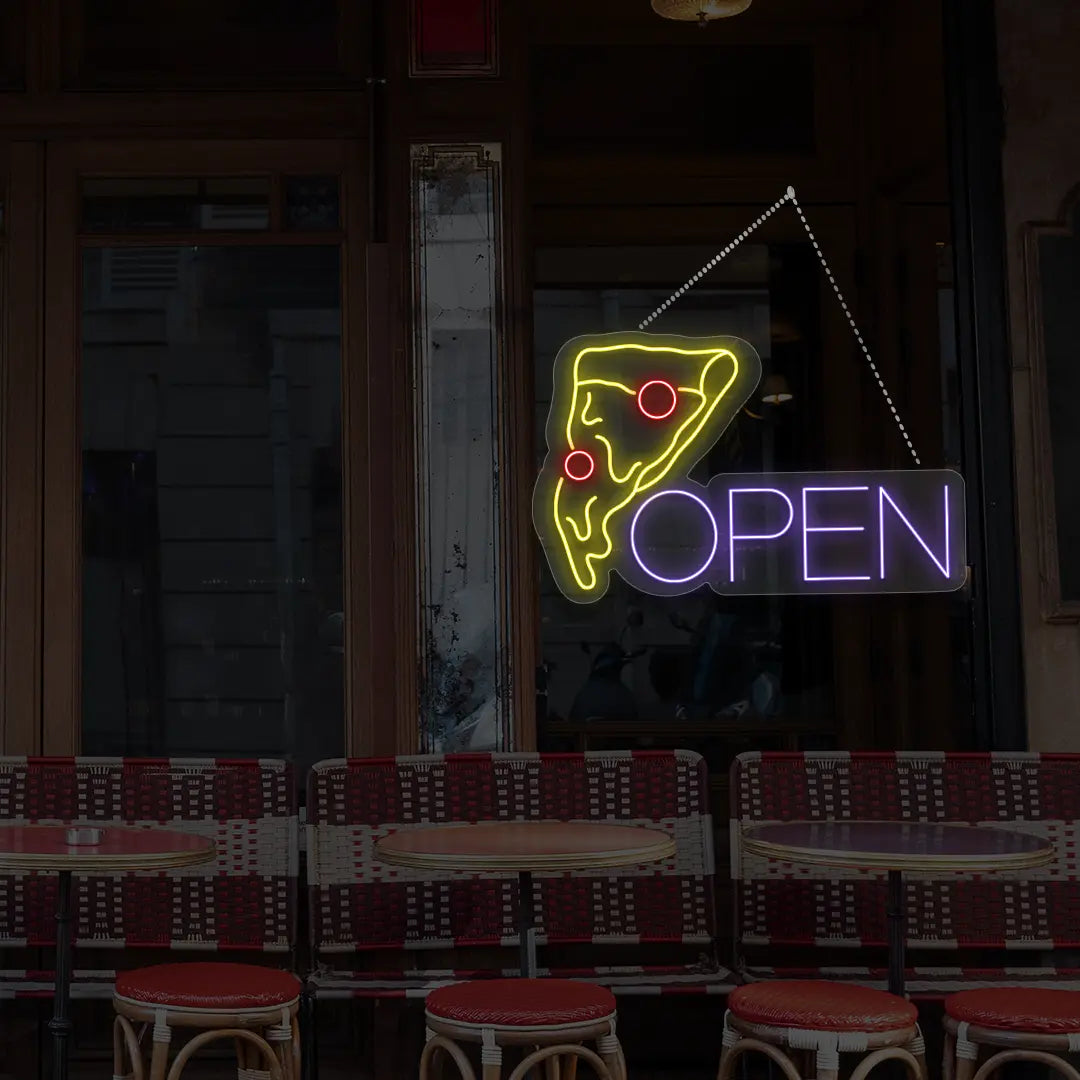 Pizza Open LED Sign, bright, vibrant, for business storefronts, attracting customers, image 12 of 12.