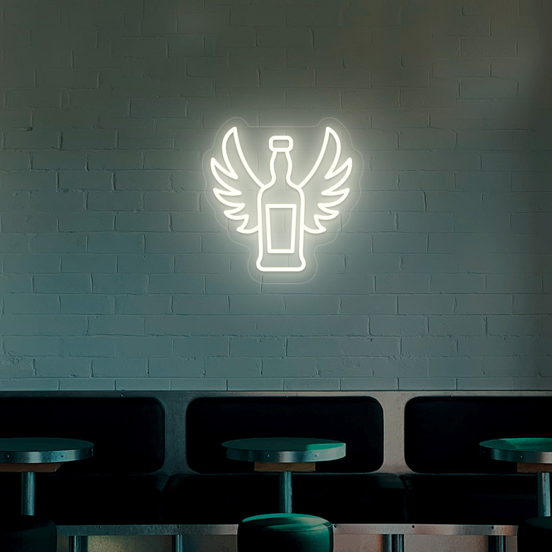 Whiskey Bottle With Wings Bar Neon Sign
