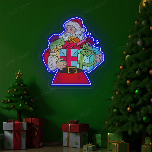 Santa Claus With Gift Neon Artwork Sign