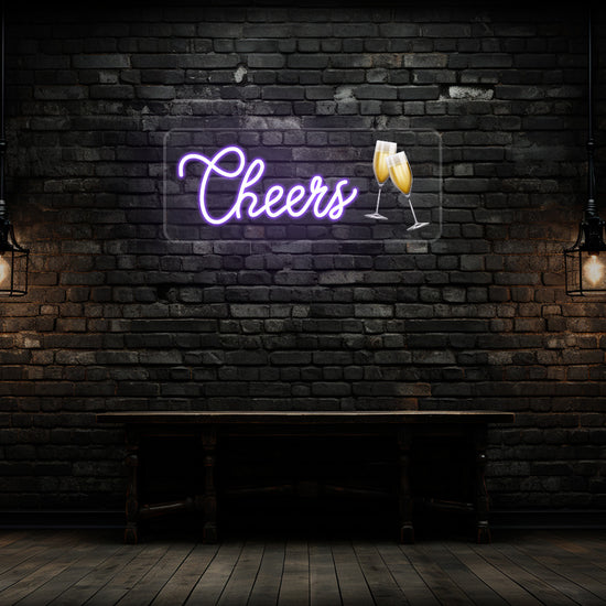 Champagne Glass Cheers Neon Artwork Sign