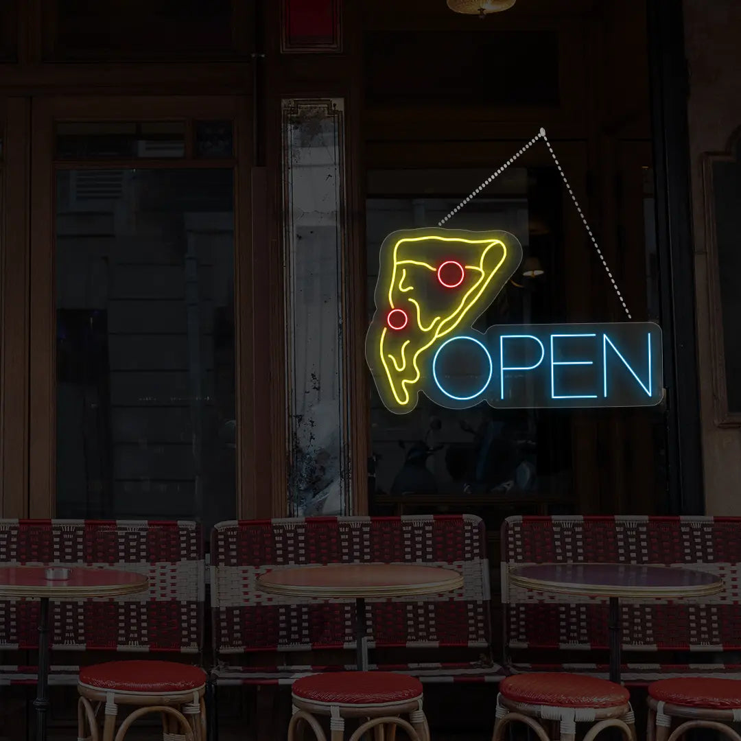 Pizza Open LED sign for business, bright red and white, image 2 of 12.