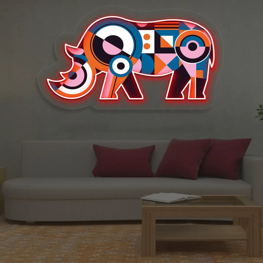 Geometric Rhino Abstract Neon Artwork Sign