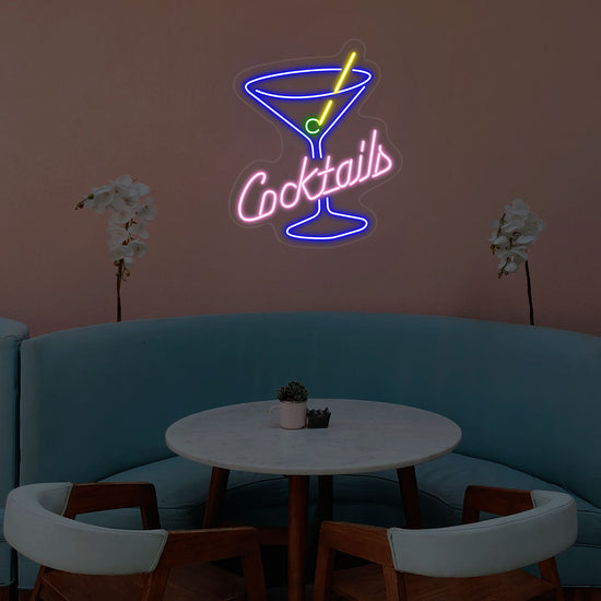 Cocktails Glass Bar Neon Sign