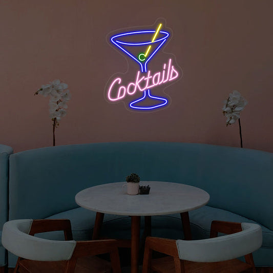 Cocktails Glass Bar Neon Sign