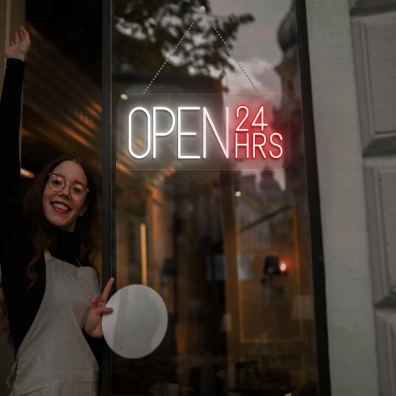 24 Hours Open Neon Sign - Multicolor