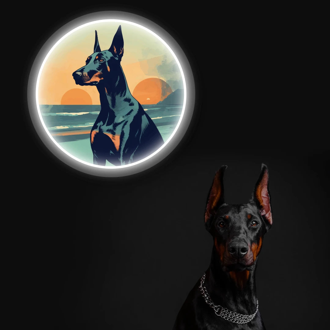 Twin Sunset Beach Doberman Neon Artwork Sign